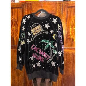 Bonnie Boerer & Co Vintage Velvet Sweatshirt Derby Cocoanut Grove Sequin Beaded